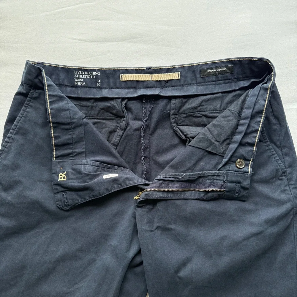 Banana Republic Lived-In Chino Athletic Fit Navy Blue Pants 34x30 Stretch Cotton